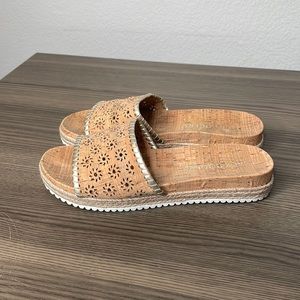 Jack Rogers Metallic Floral Espadrille Cork Slide Sandals